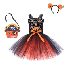 Halloween Pumpkin Strap Tulle Tutu Twirl Dress for Toddler Girls 3 PC Sets