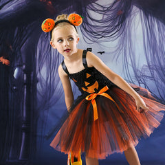 Halloween Pumpkin Strap Tulle Tutu Twirl Dress for Toddler Girls