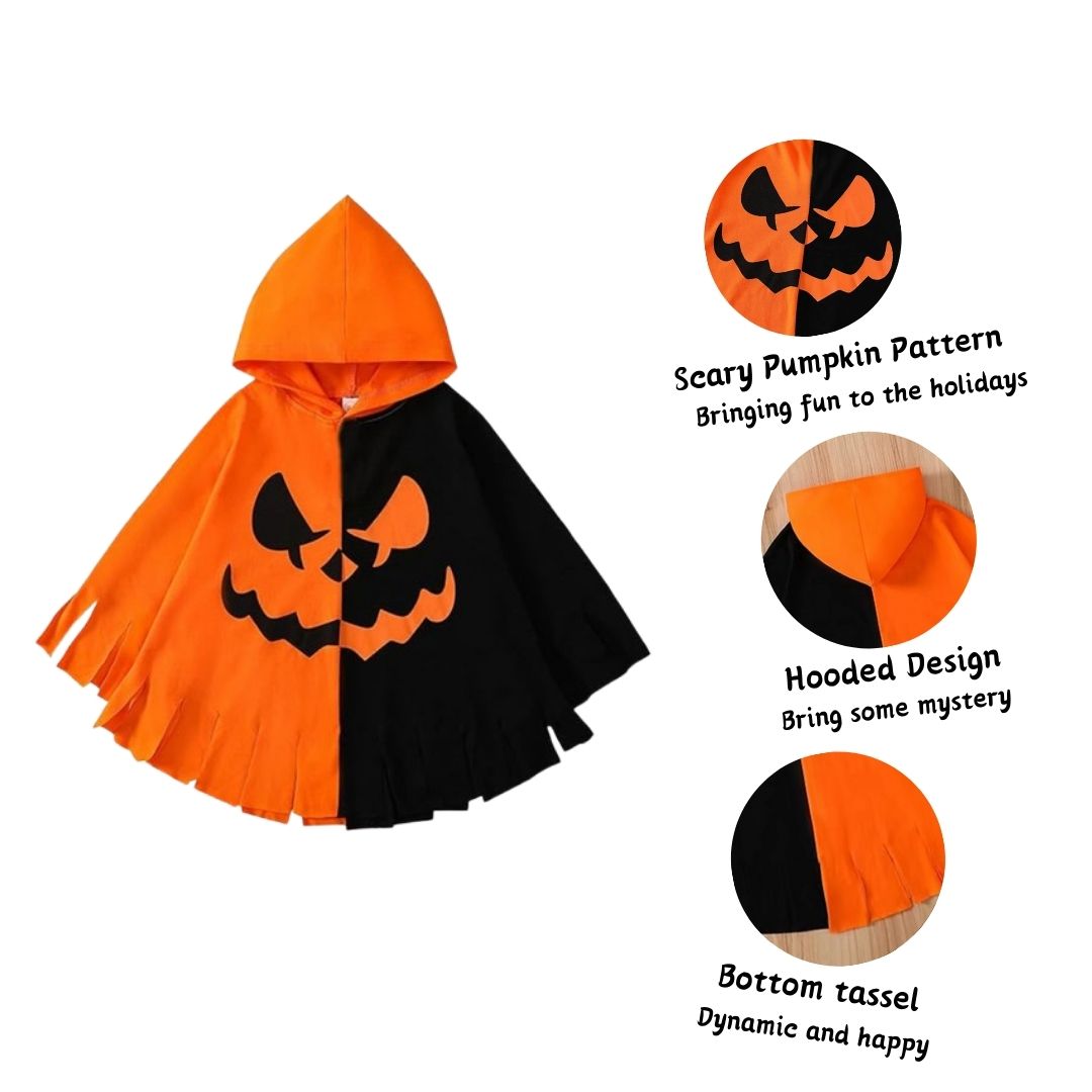 Halloween Custom Unisex Children's Hooded Unisex Cape Orange Black Cloak 