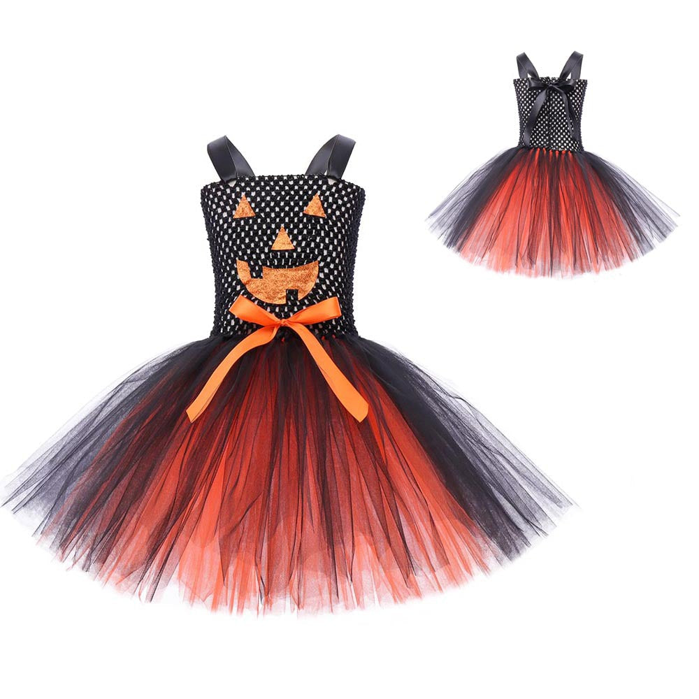 Halloween Pumpkin Strap Tulle Tutu Twirl Dress for Toddler Girls