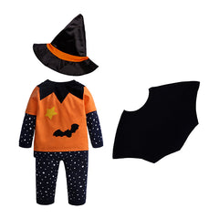 Children's Halloween Pumpkin Set Baby Long Sleeve Pants Hat Cape Costume