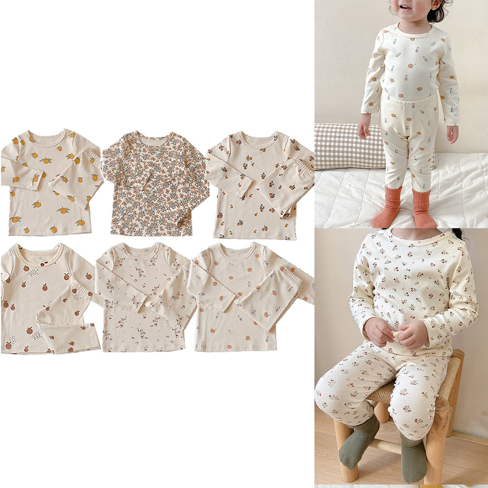 Kids Fruit Print Pajamas Winter Sleepwear Sets