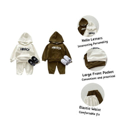 Kids 2PCS Jogger Outfits Set Hello Letter Hooded Sweatsuits Pullover Clothes