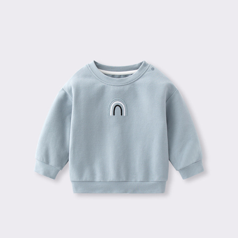 Kids Rainbow Embroidered Blue Sweatshirts Pullover Tops