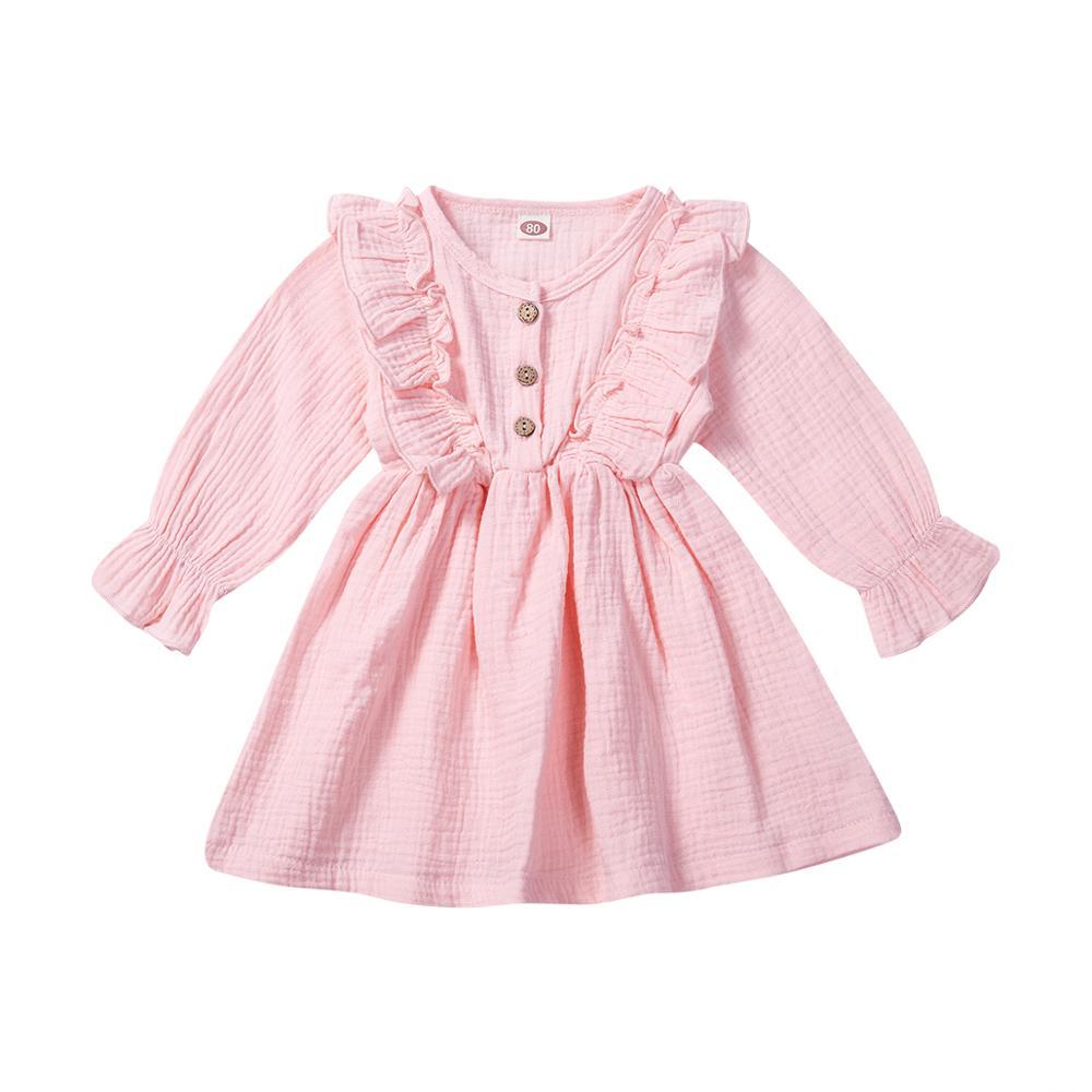 Kids Toddler Baby Girl Ruffle Long Sleeve Dress Princess Party Pink Dress Fall Winter Skirt Outfit