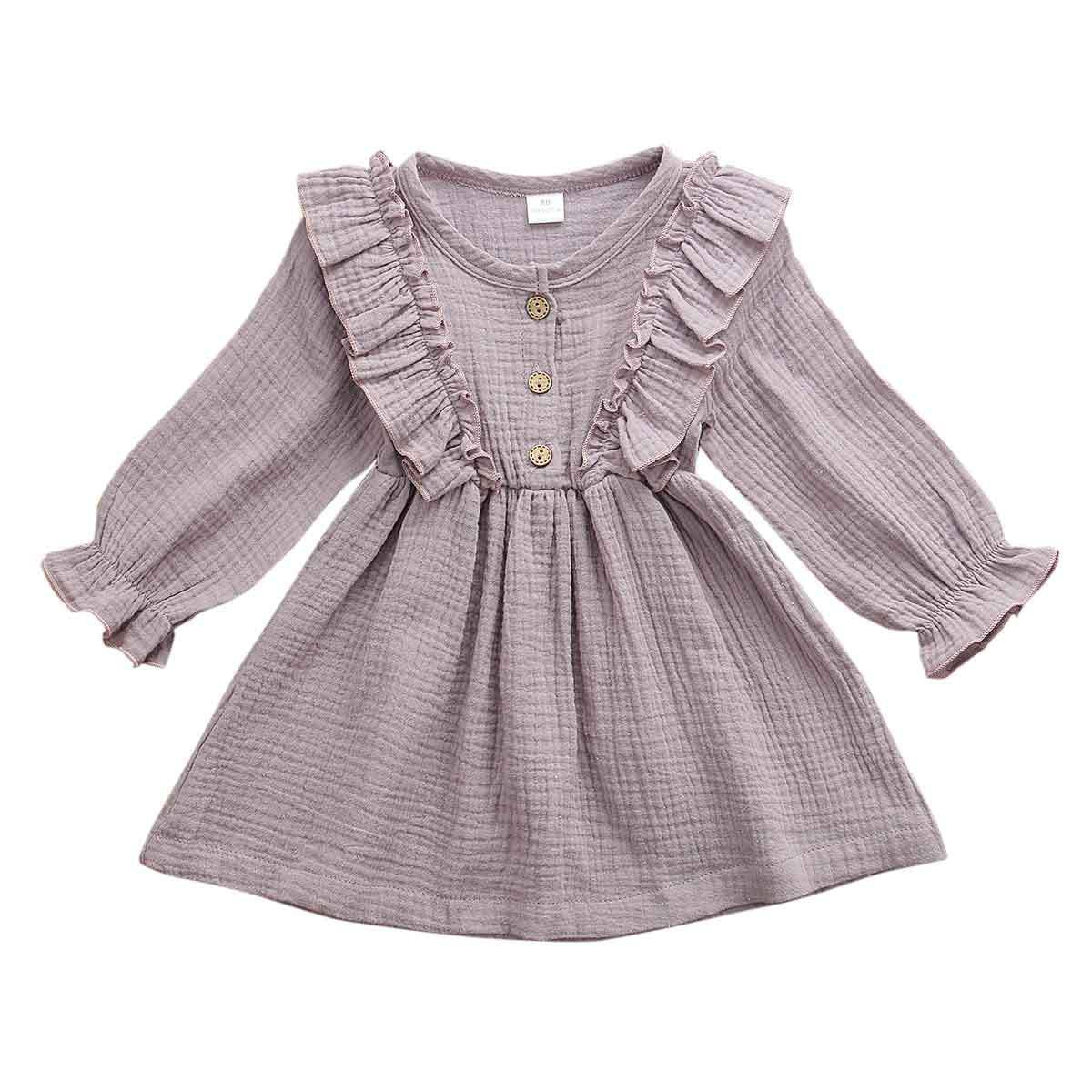 Kids Toddler Baby Girl Ruffle Long Sleeve Dress Princess Party Purple Dress Fall Winter Skirt Outfit