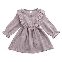 Kids Toddler Baby Girl Ruffle Long Sleeve Dress Princess Party Purple Dress Fall Winter Skirt Outfit