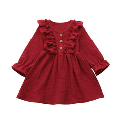 Kids Toddler Baby Girl Ruffle Long Sleeve Dress Princess Party Red Dress Fall Winter Skirt Outfit