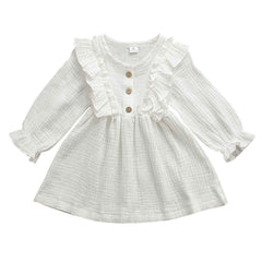 Kids Toddler Baby Girl Ruffle Long Sleeve Dress Princess Party White Dress Fall Winter Skirt Outfit