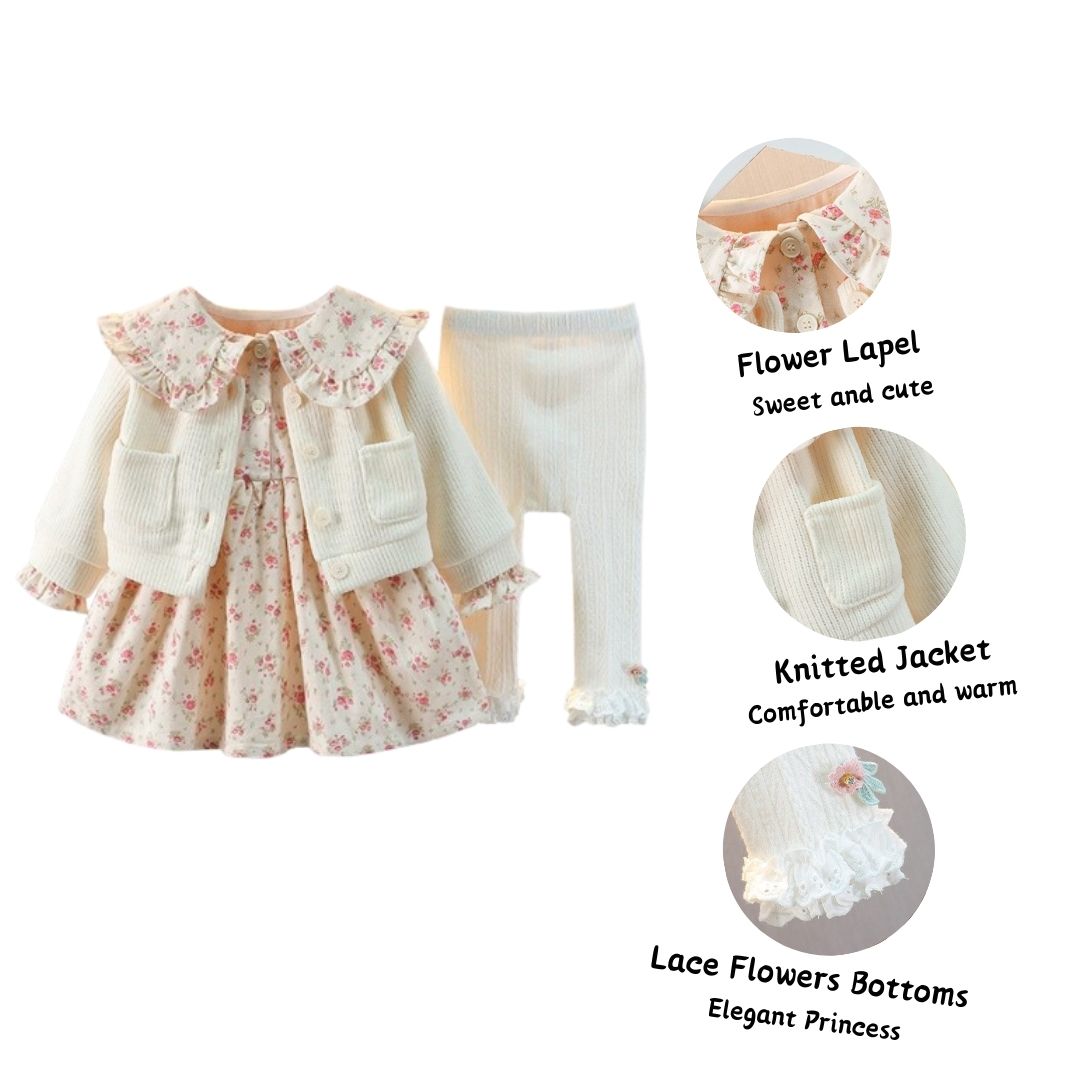 Knitted Printed Lace Outfits Girls' 3-Piece Skirt Set