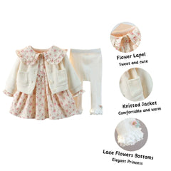 Knitted Printed Lace Outfits Girls' 3-Piece Skirt Set