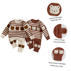 Baby Knitted Sweater Cartoon Striped Sets