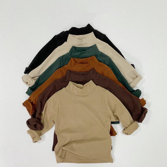 Chemise à bascule en coton de couleur unie à col moyen pour enfants LT008