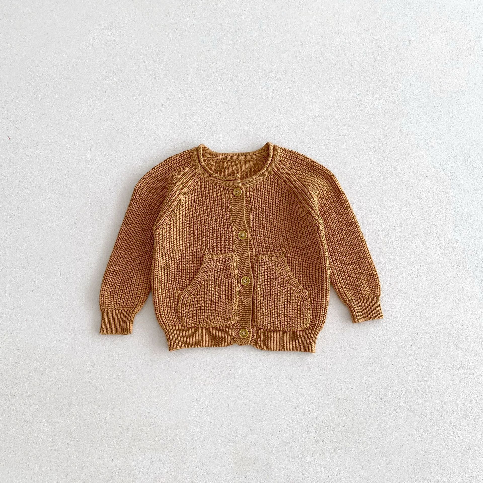 Light Brown Color Sweater Cardigan Button Down Knitted Outerwear Coats with 2 Pockets