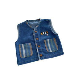 Gilet en jean occidental pour garçons et filles, gilet de poche rétro à la mode