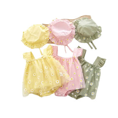 Little Girls Sunflower Tulle Romper with Hat