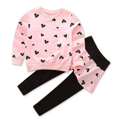Little Girls Clothing Set Outfit Pink Heart Print Sweatshirt Top + Long Pantskirts 2pcs Baby Pant Set for Toddlers and Kids