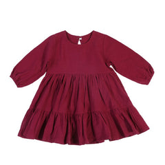 Long Sleeve Solid Color Red Casual Dresses Girls Fall Winter Outfit Clothes