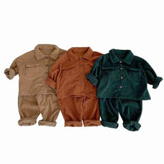 Ensemble 2 pièces veste cardigan à revers + pantalon en velours côtelé pour bébé garçon et fille