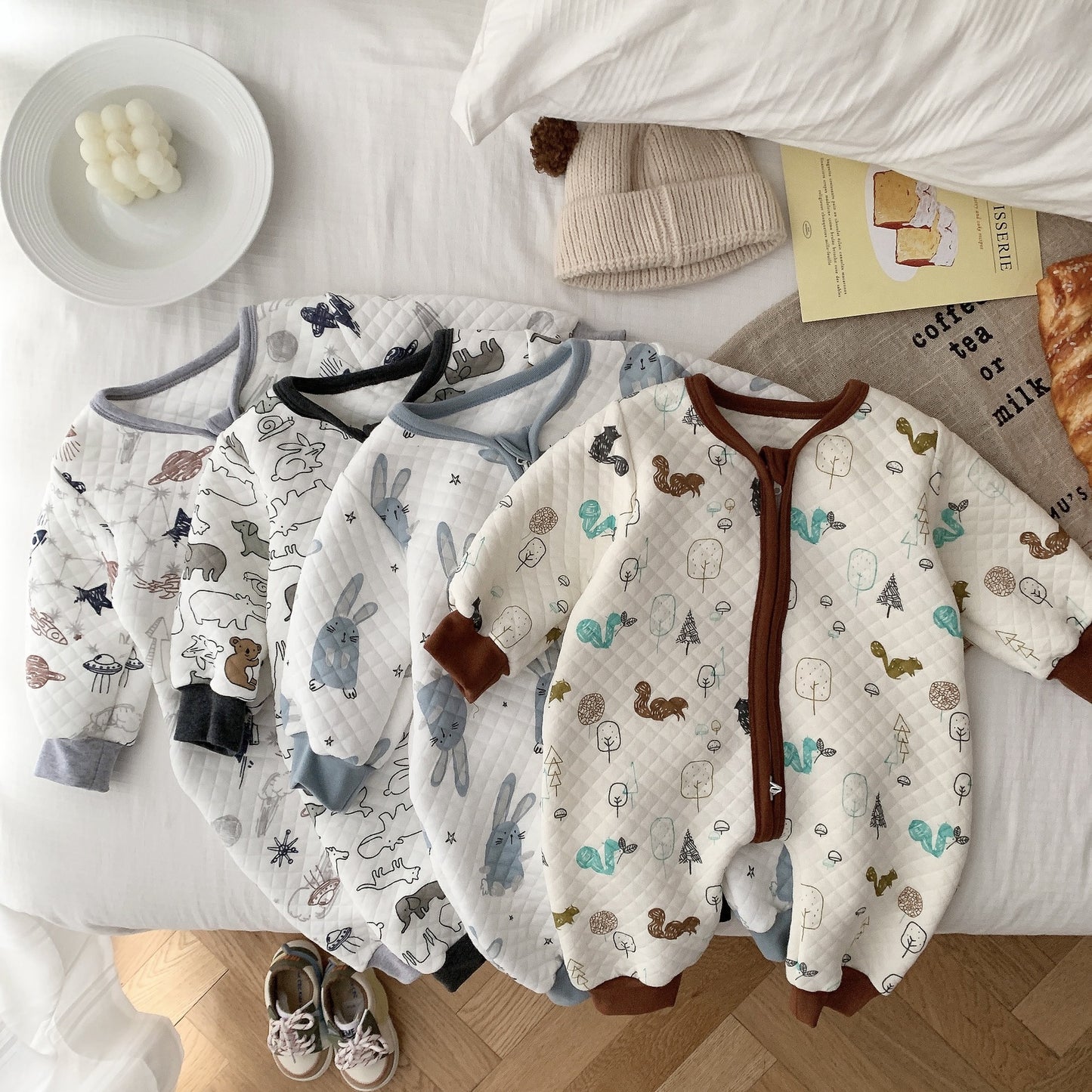 Unisex Printing Romper Infants Outfit Clothes Cotton Zip Jumpsuits