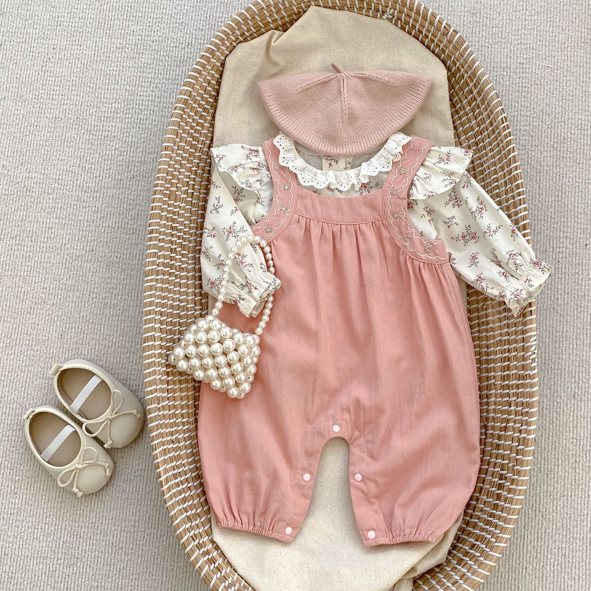 Newborn Baby Girls Pink Romper Jumpsuit With Shirt