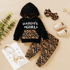 Newborn Baby Girl Clothes Outfits Infant Hoodie Sweatshirt Pants Headband Toddler Girl Daddy's Girl Letter Leopard Clothing Set