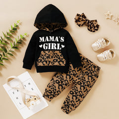 Newborn Baby Girl Clothes Outfits Infant Hoodie Sweatshirt Pants Headband Toddler Girl Mama's Girl Letter Leopard Clothing Set