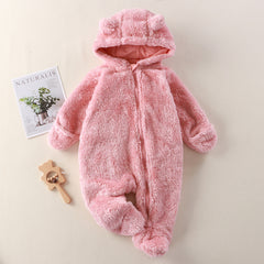 Newborn Baby Jumpsuit Hooded Fleece Rompers Long Sleeve Light Pink Onesies Outwear Outfits