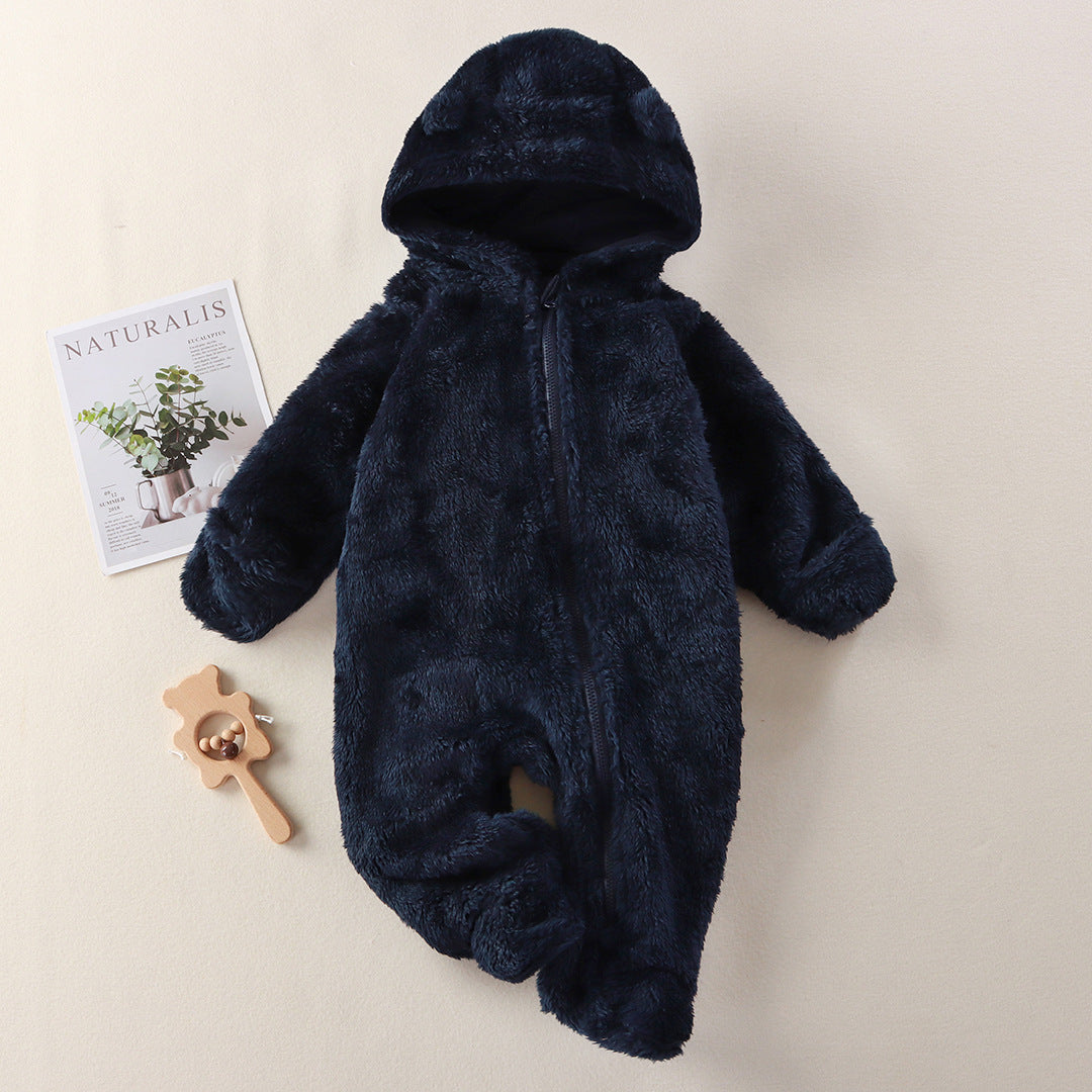 Newborn Baby Jumpsuit Hooded Fleece Rompers Long Sleeve Navy Onesies Outwear Outfits