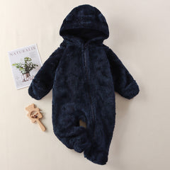Newborn Baby Jumpsuit Hooded Fleece Rompers Long Sleeve Navy Onesies Outwear Outfits