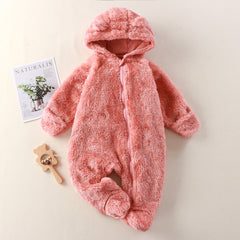 Newborn Baby Jumpsuit Hooded Fleece Rompers Long Sleeve Pink Onesies Outwear Outfits