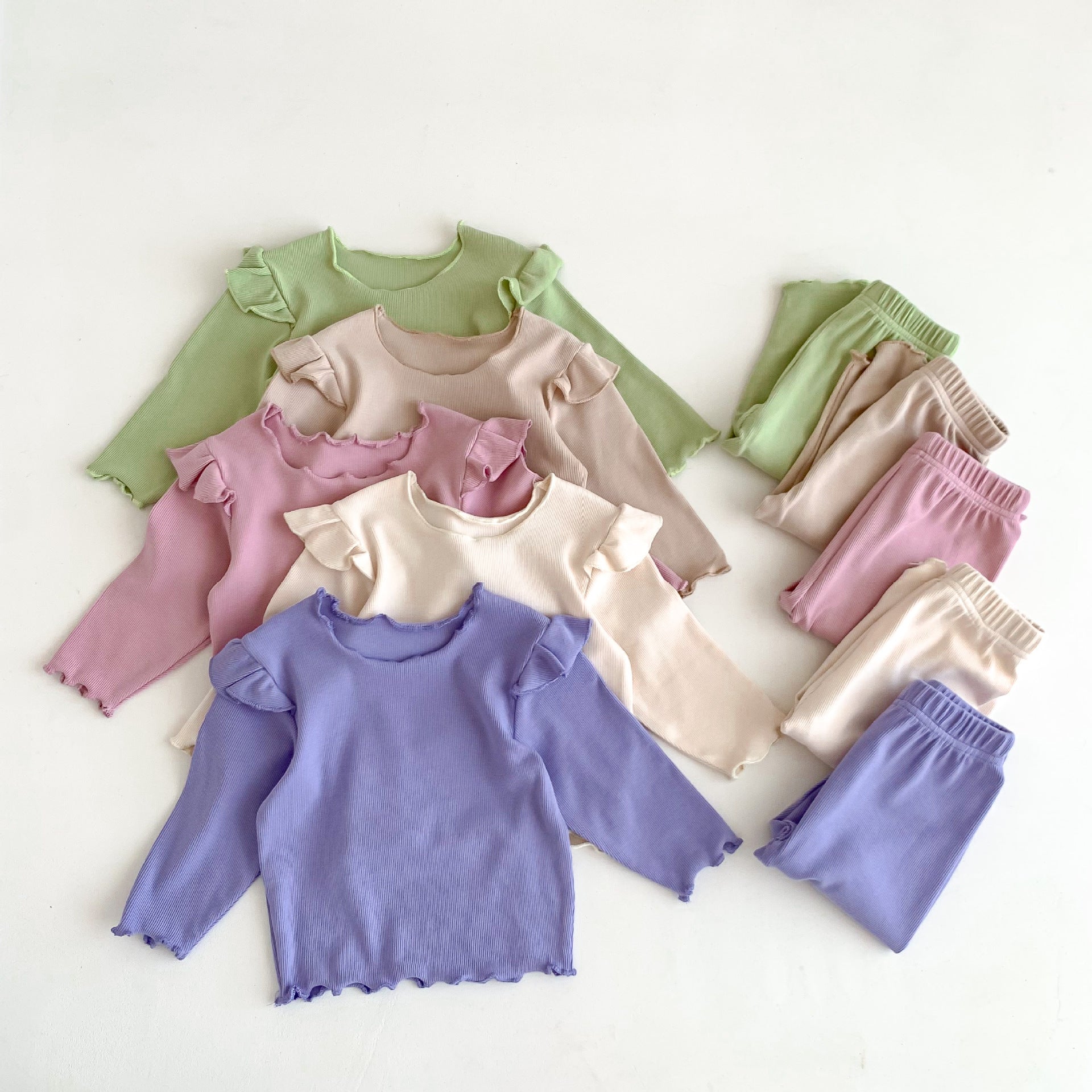 Sweet Little Flying Sleeve Tops Pants Baby Girl Elastic Comfortable Cotton Pajamas