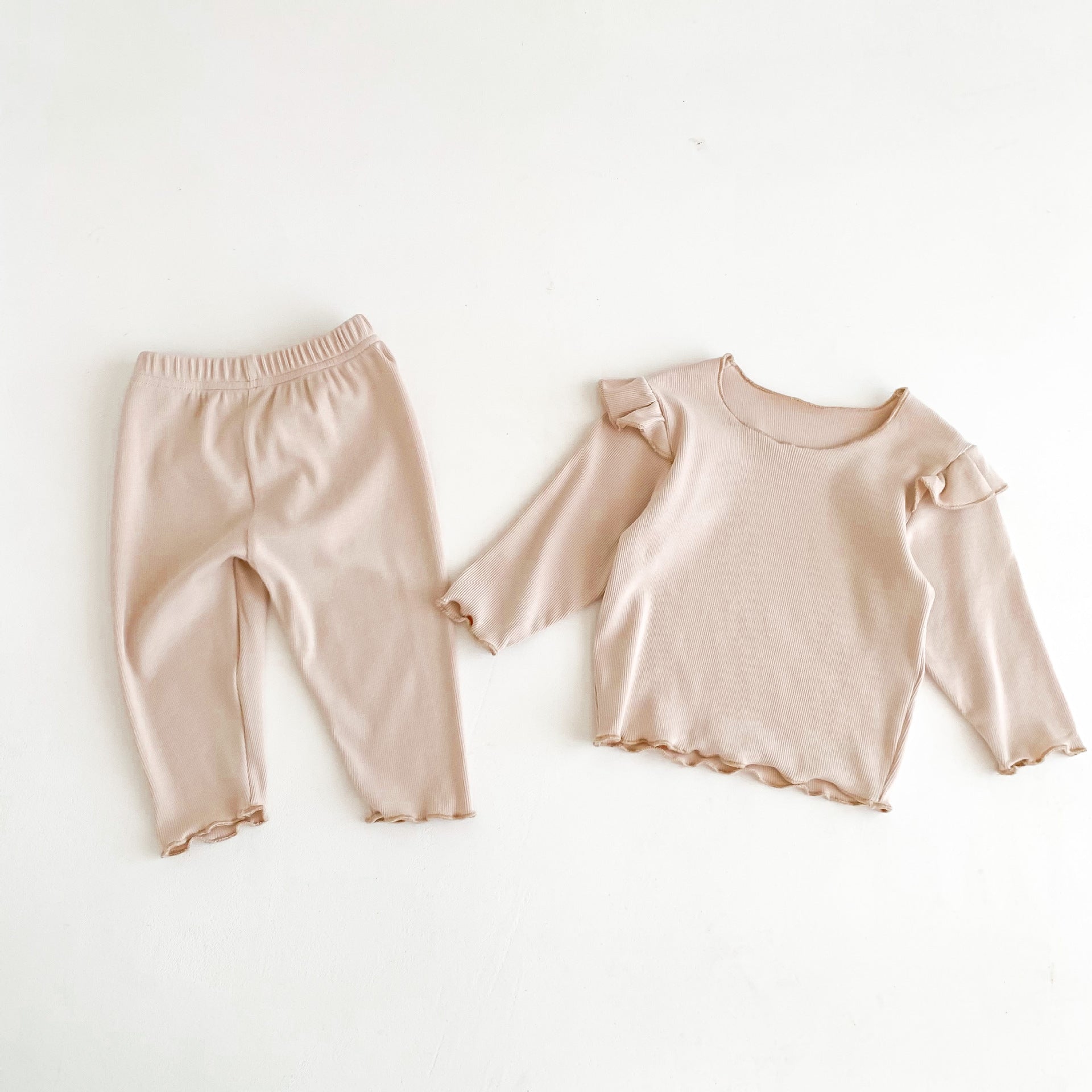 Doux petit haut à manches volantes pantalon bébé fille élastique confortable pyjama en coton