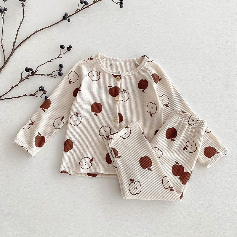 Children's Waffle Cardigan Long Sleeve Pajamas