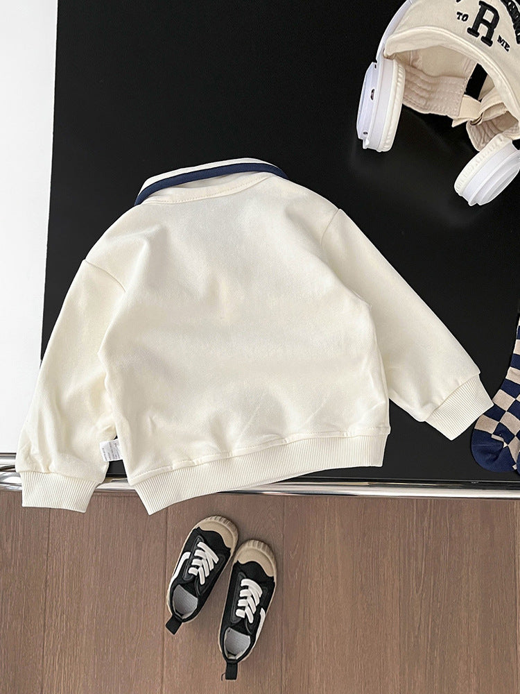 Infant Toddler College Style Lapel Casual Sweatshirt