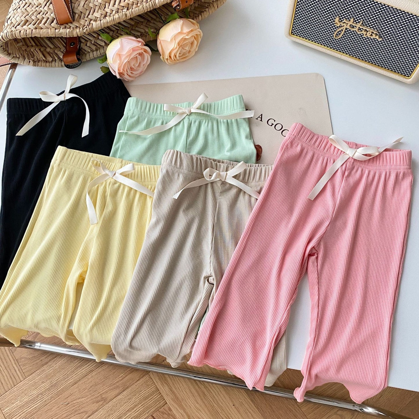 Girls solid color casual pants summer thin trousers