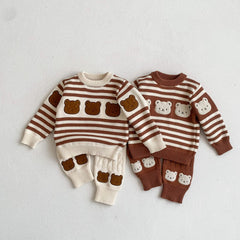 Baby Knitted Sweater Cartoon Striped Sets