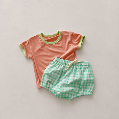 2Pcs Toddlers Baby Girls Summer Clothes Plaid Shorts Comfy Outfits