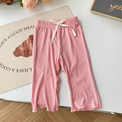 Girls solid color casual pants summer thin trousers
