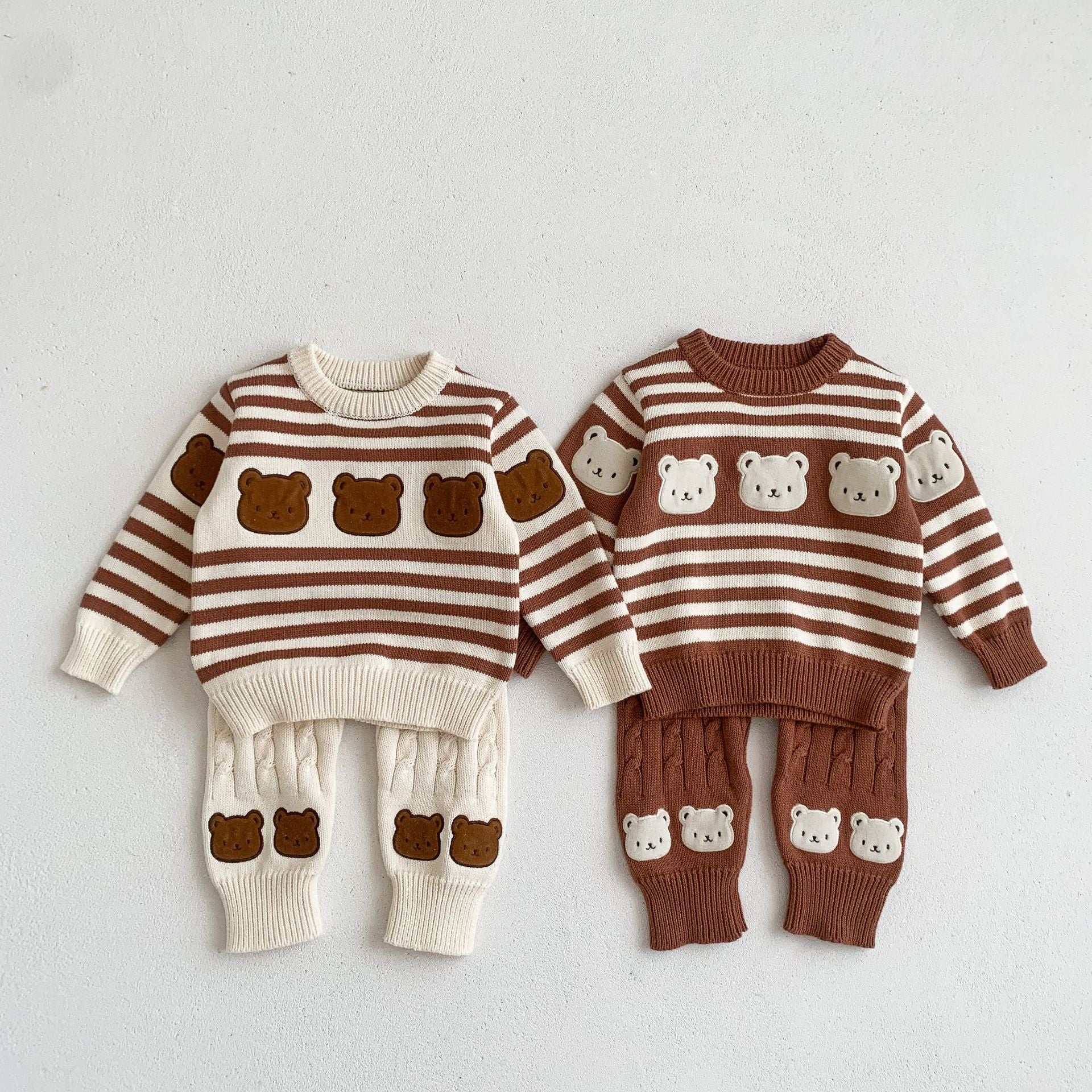 Ensembles rayés de dessin animé de pull tricoté pour bébé