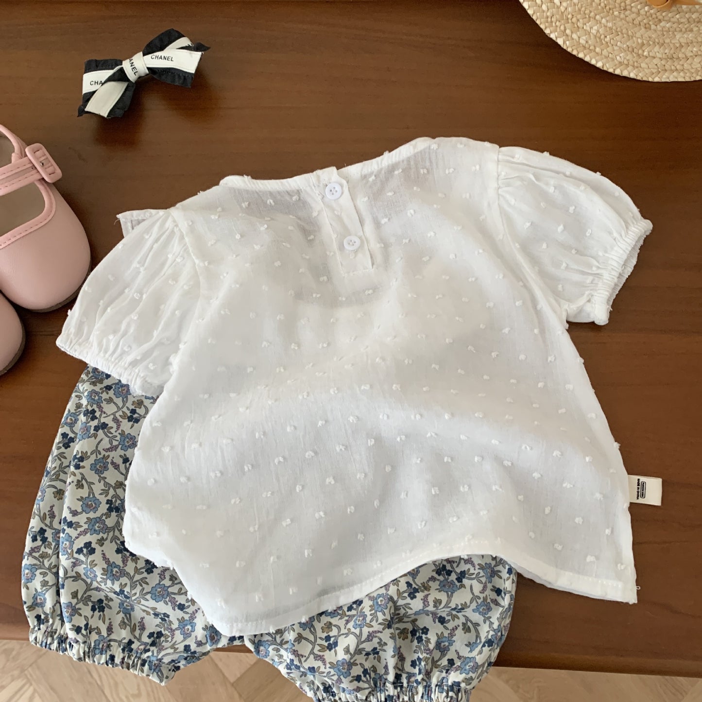 Toddler Girls Cotton Short Sleeve Top+Floral Shorts Set