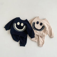 Boys and Girls Baby Fashion Smiley Rainbow Long-sleeved Sweater Trousers