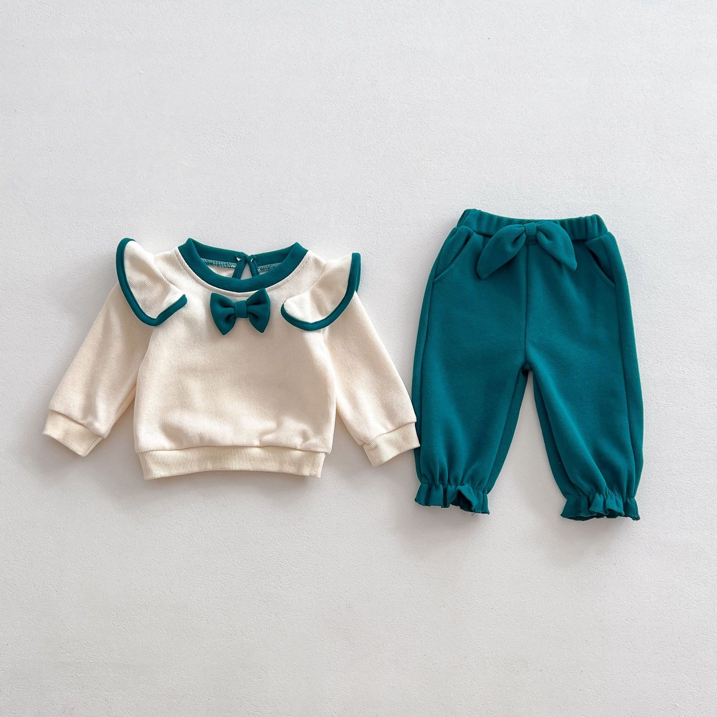 Girls' Fall Outfits Bowknot Flying Sleeve Top Trousers Two-Piece Sets