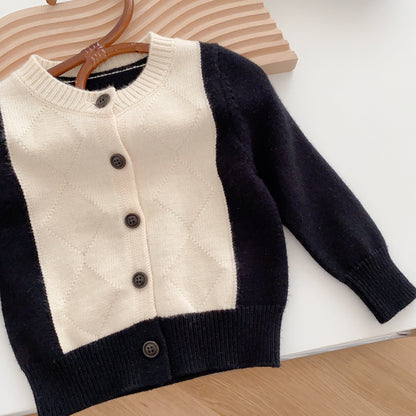 Toddler Girls Knit Warm Sweater Crew Neck Black and White Color