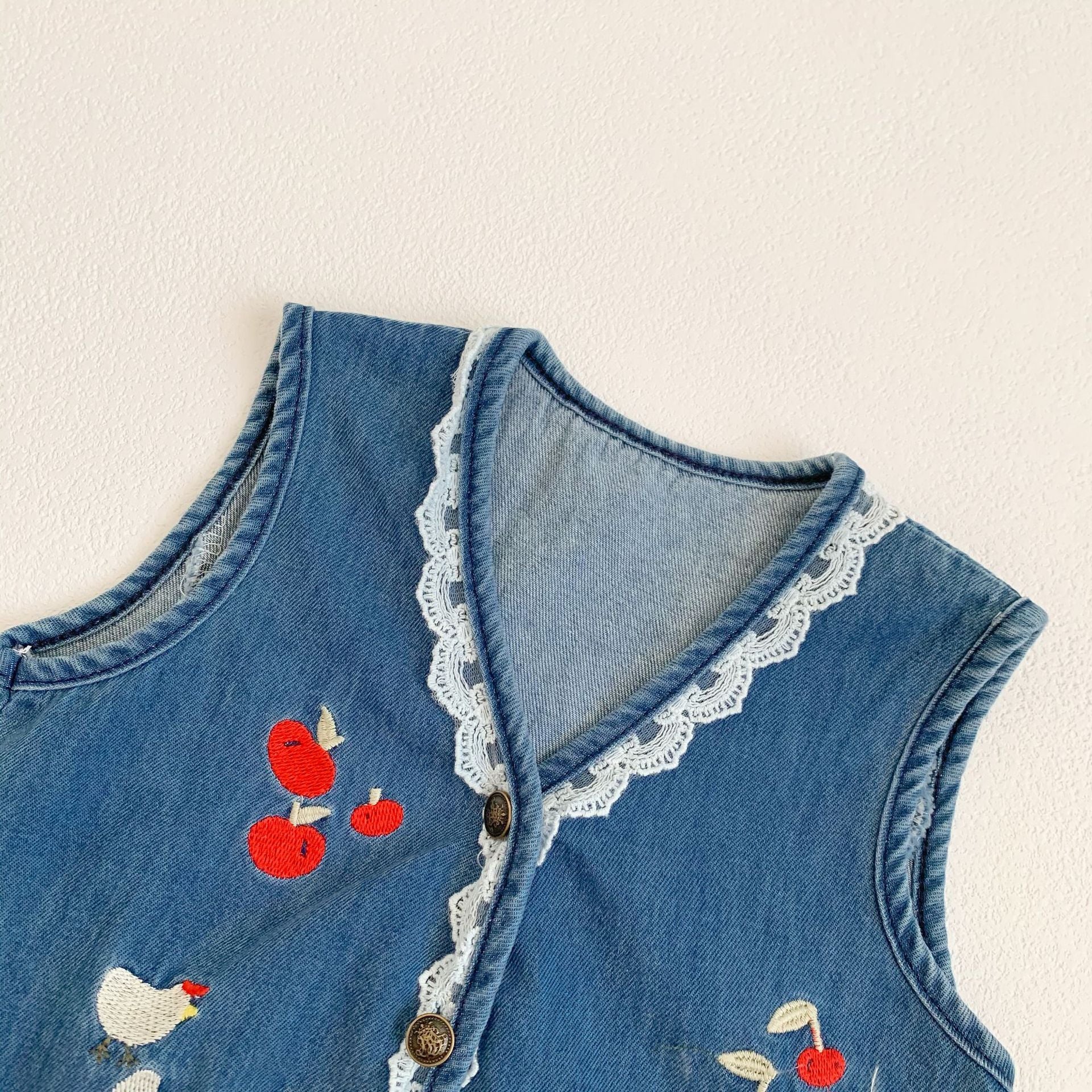 Gilet en denim rétro brodé pour filles, haut assorti avec tout