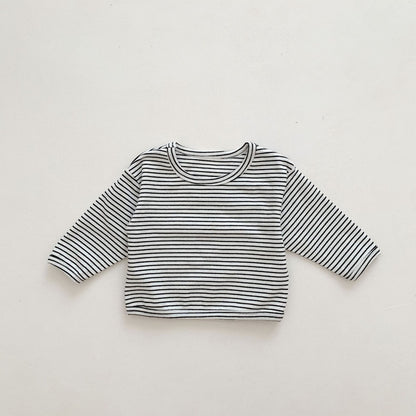 Baby Cartoon Denim Bear Overalls With Striped T-Shirt