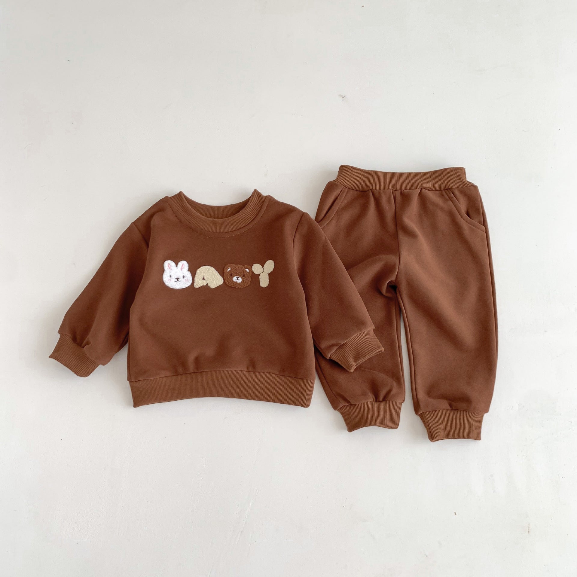 Kids Casual Set Cute Bear Alphabet Baby Boys and Girls Long Sleeve 2-Piece Baby Clothes