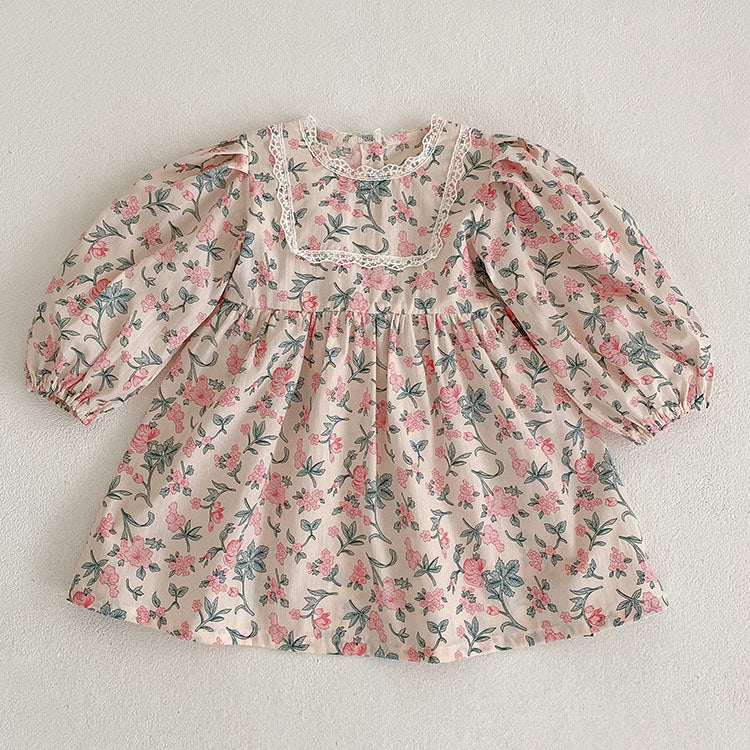 Lnfant Lotus Leaf Collar Baby Romper Girl Floral Dress