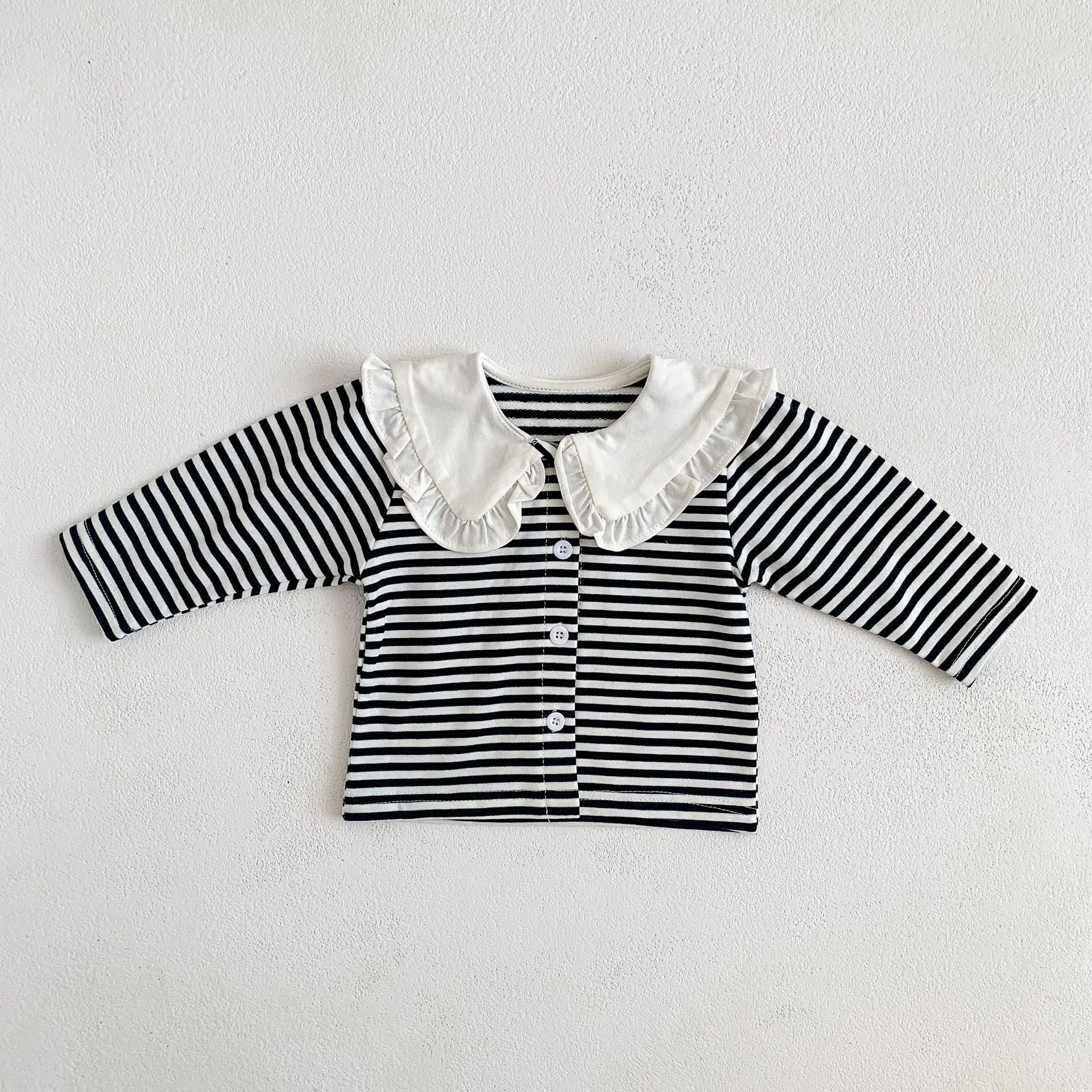 Baby Ruffled Striped Cardigan Top Baby Girl All-Match Bottoming Top