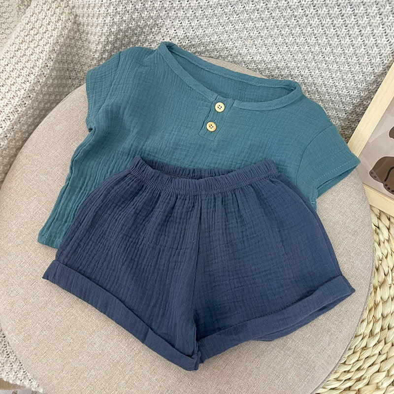 Boys and Girls Thin Breathable Solid Color Cotton 2 Piece Sets